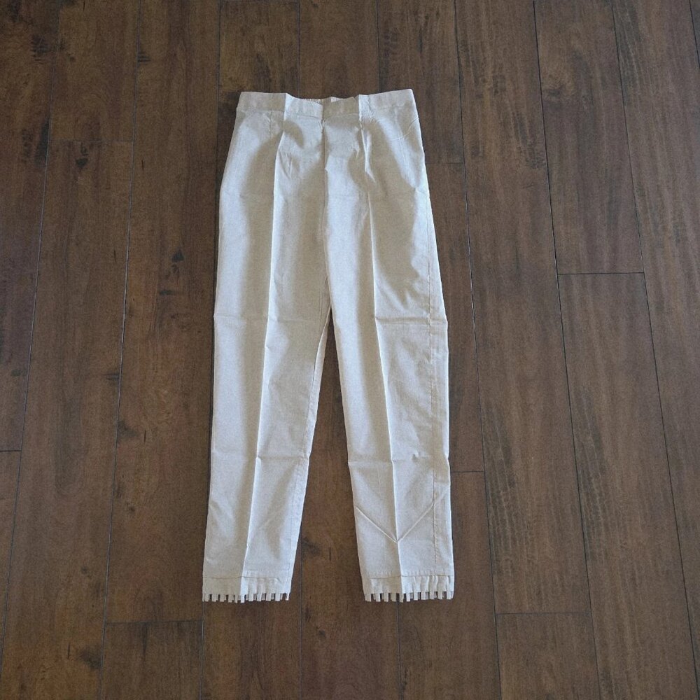 Women's Baroque Solid Beige Cotton Pants Casual Straight Trousers Size Medium
